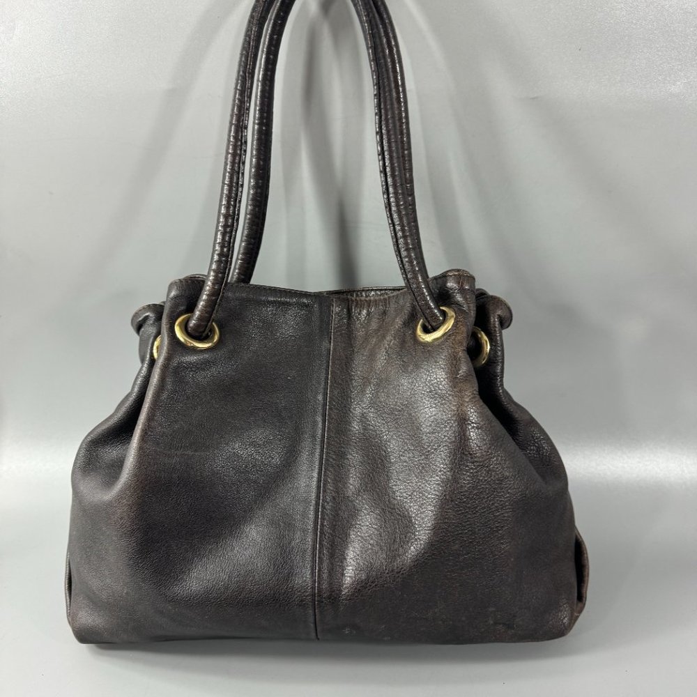 Authentic Furla Drawstring Dark Brown Leather Bag - image 4